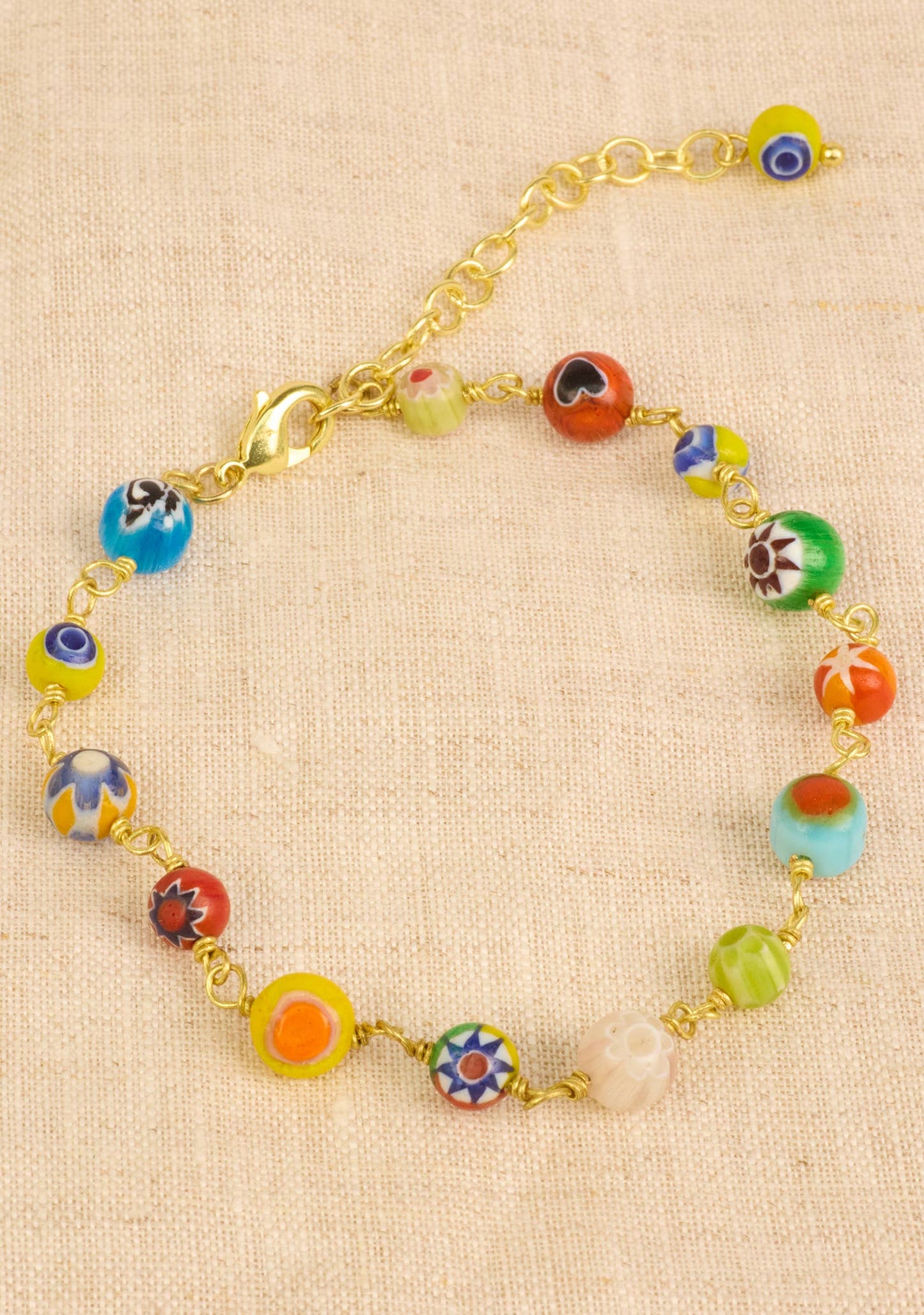 Millefiori glasperle kædearmbånd