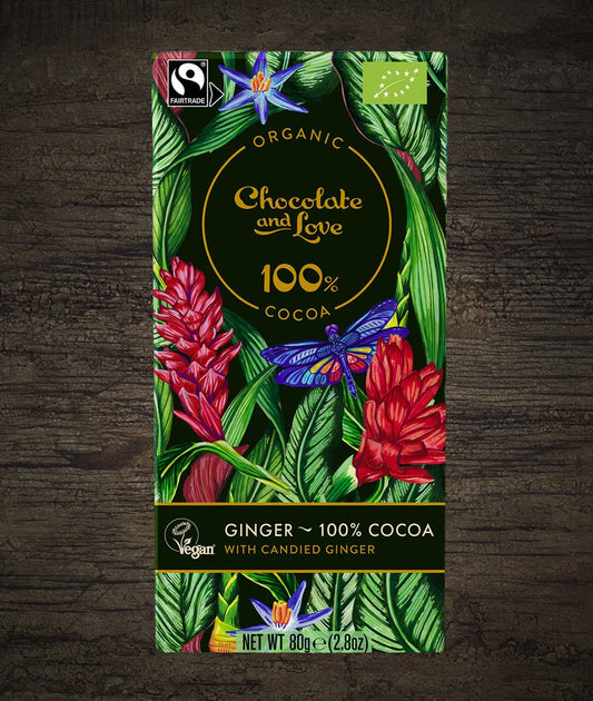C&L Ginger 100% cocoa - økologisk mørk chokolade med kandiseret ingefær